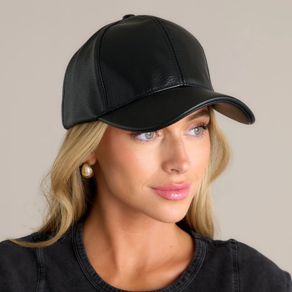 ABERCROMBIE & FITCH Black Vegan Leather Hat Strapback Baseball Cap OS